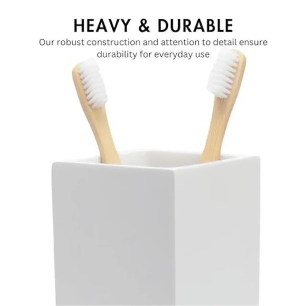 Matte White Toothbrush Holder Bathroom Countertop Organizer Caddy